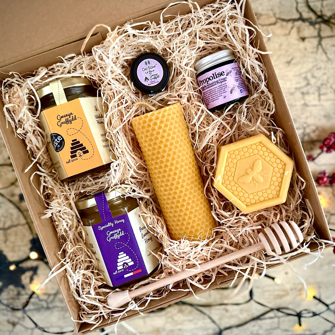 Beautiful gifts for her inspired by bees — luxury beekeeping gift sets, pure beeswax candles, and Welsh honey hampers by Gwenyn Gruffydd
