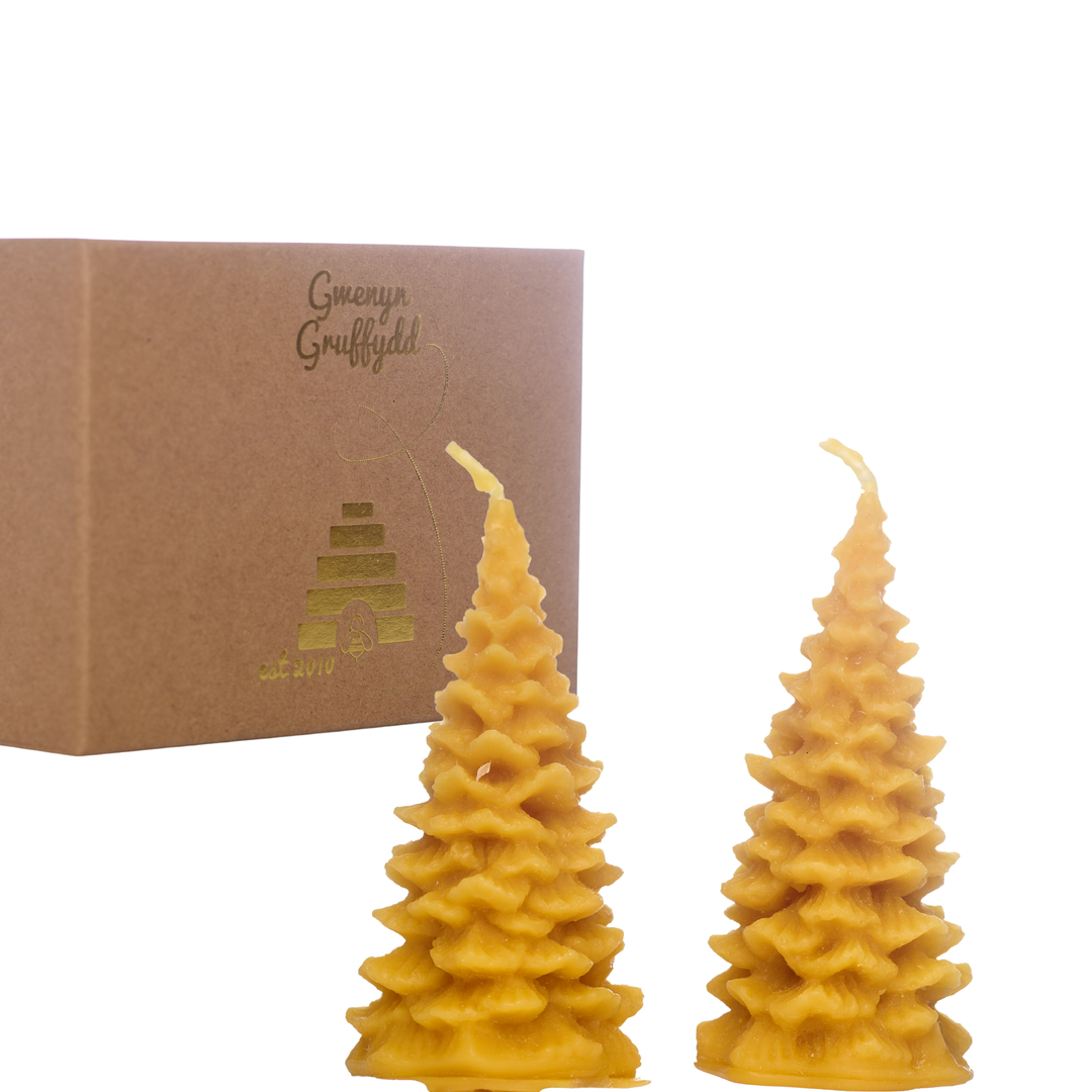 Pair of Beeswax Christmas Tree Candles Gift Set 10cm
