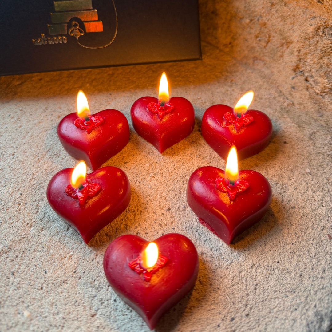 6 x Limited Edition Beeswax Heart Tealight Candles – St Dwynwen & Valentine’s Gift Set