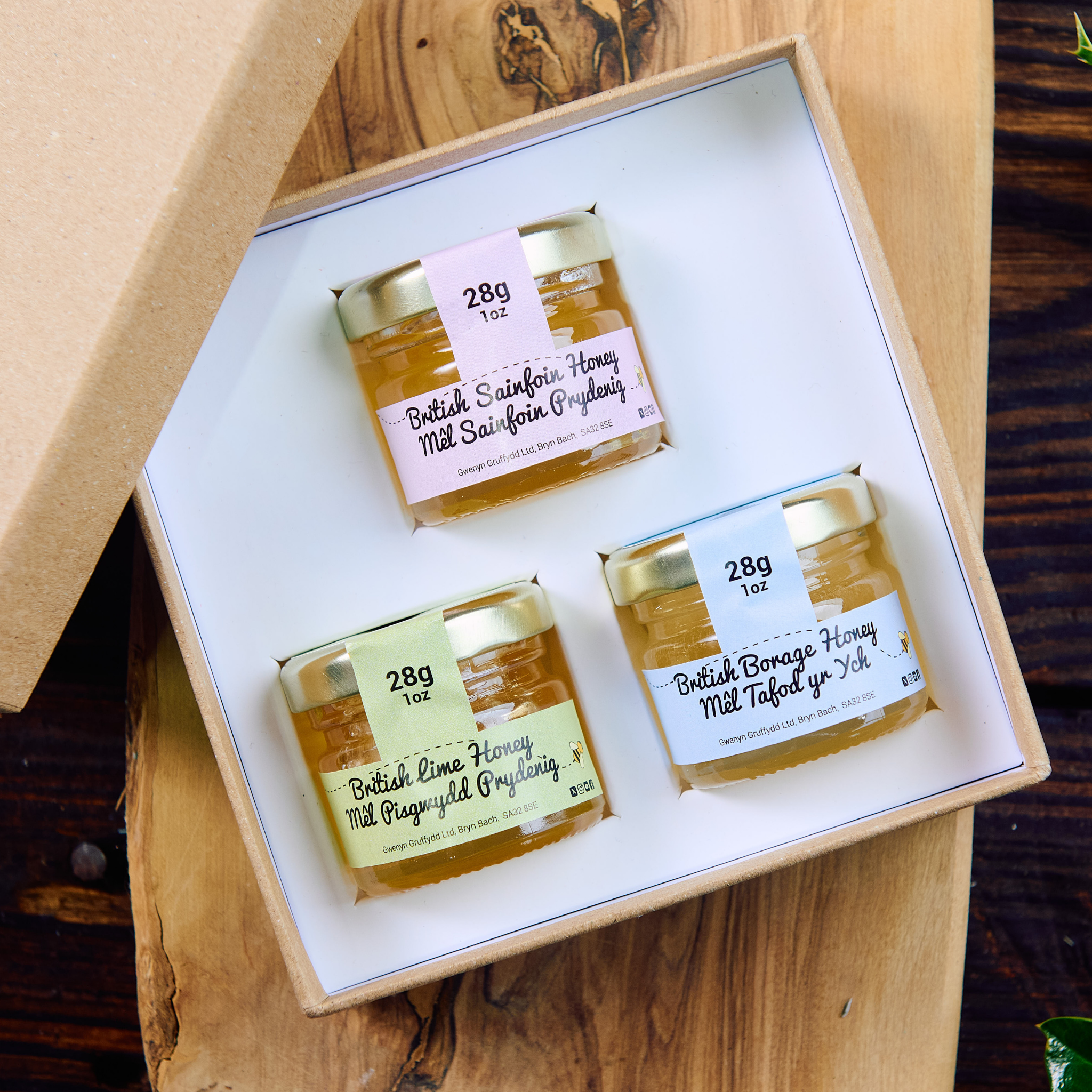 Mini Honey Trio Gift Set – 3 x 28g British & Welsh Honey Taster Jars