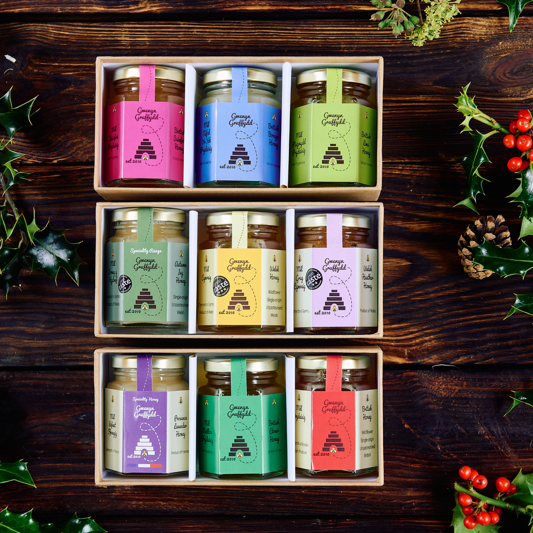 Luxury Trio of British Honey Gift Box – 3 × 142g Artisan Honey Collection