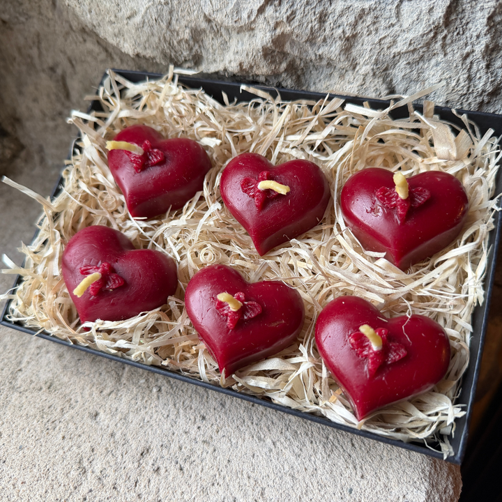6 x Limited Edition Beeswax Heart Tealight Candles – St Dwynwen & Valentine’s Gift Set