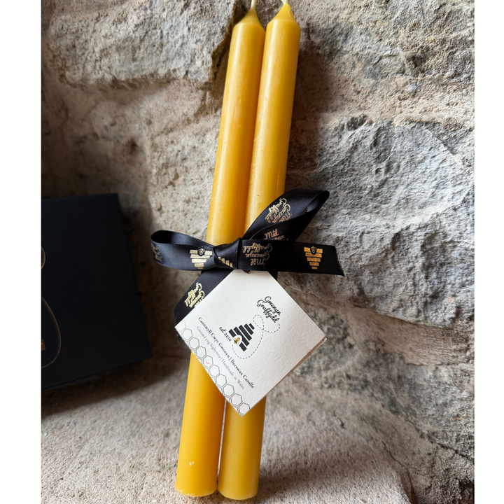 Natural Beeswax Dinner Candles – Tall Taper Candles (Pair) 26cm