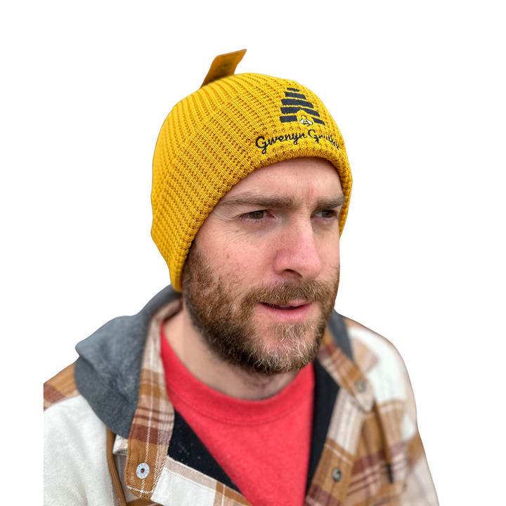 Gwenyn Gruffydd Mustard Yellow Organic Cotton Winter Waffle Beanie Hat