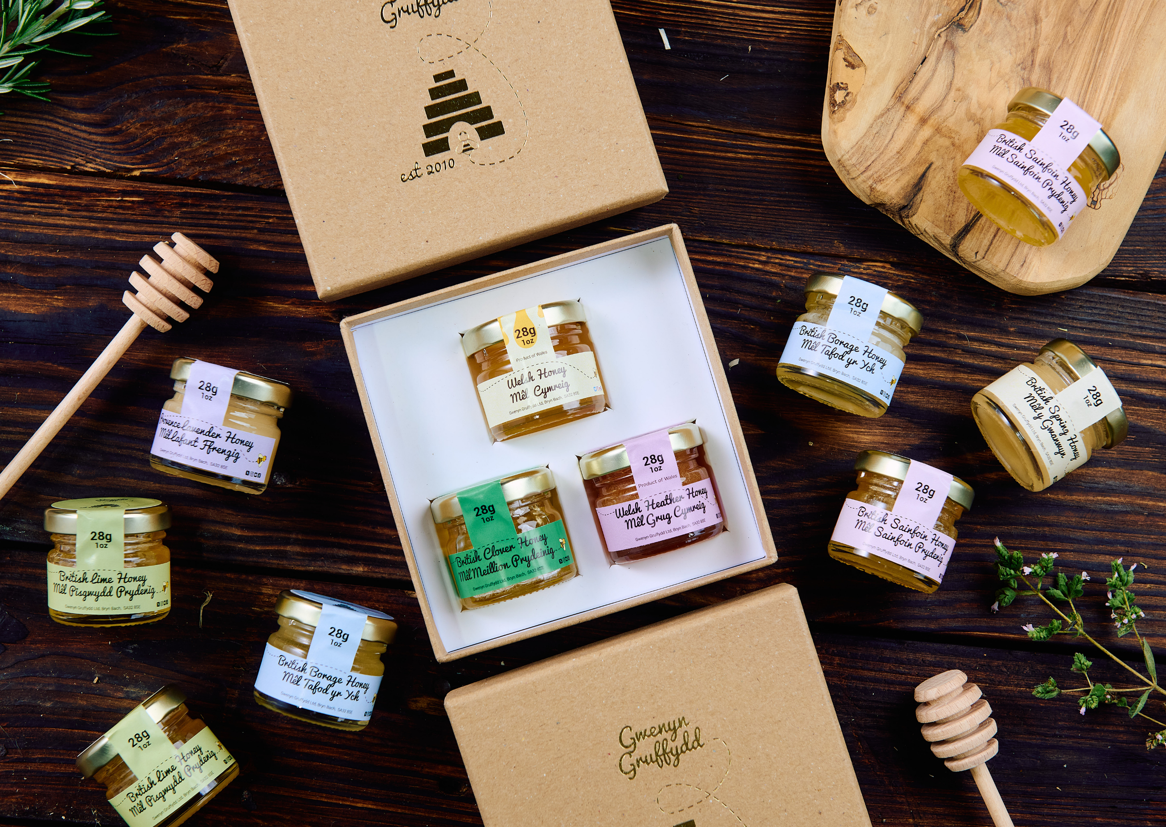 Mini Honey Trio Gift Set – 3 x 28g British & Welsh Honey Taster Jars
