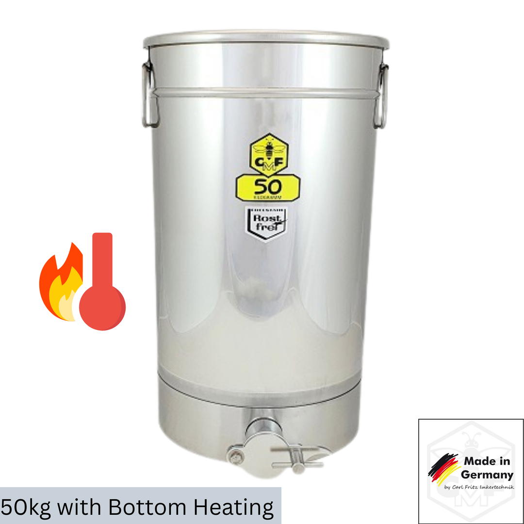 Carl Fritz 50kg Heated Honey Tank with Loose Lid  – Stainless Steel with 500W Bottom Heater Bottling Tank