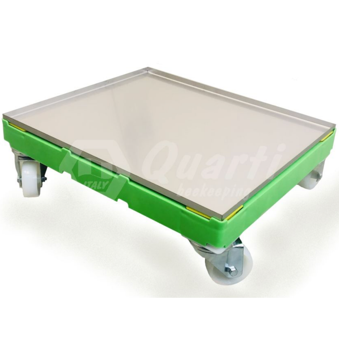 Plastic Trolley on Castor Wheels with Stainless Tray for Supers and Buckets 47 x 52