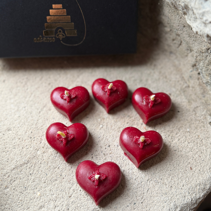 6 x Limited Edition Beeswax Heart Tealight Candles – St Dwynwen & Valentine’s Gift Set