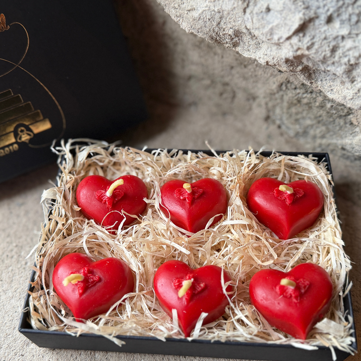 6 x Limited Edition Beeswax Heart Tealight Candles – St Dwynwen & Valentine’s Gift Set