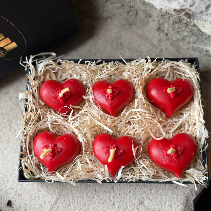 6 x Limited Edition Beeswax Heart Tealight Candles – St Dwynwen & Valentine’s Gift Set