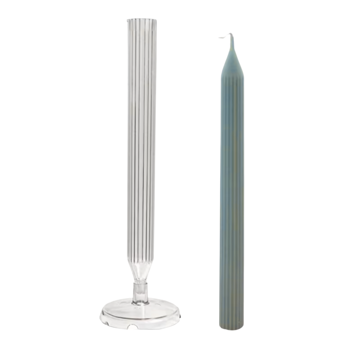 Ribbed Taper Candle Mould – Clear Acrylic Dinner Candle - 25cm