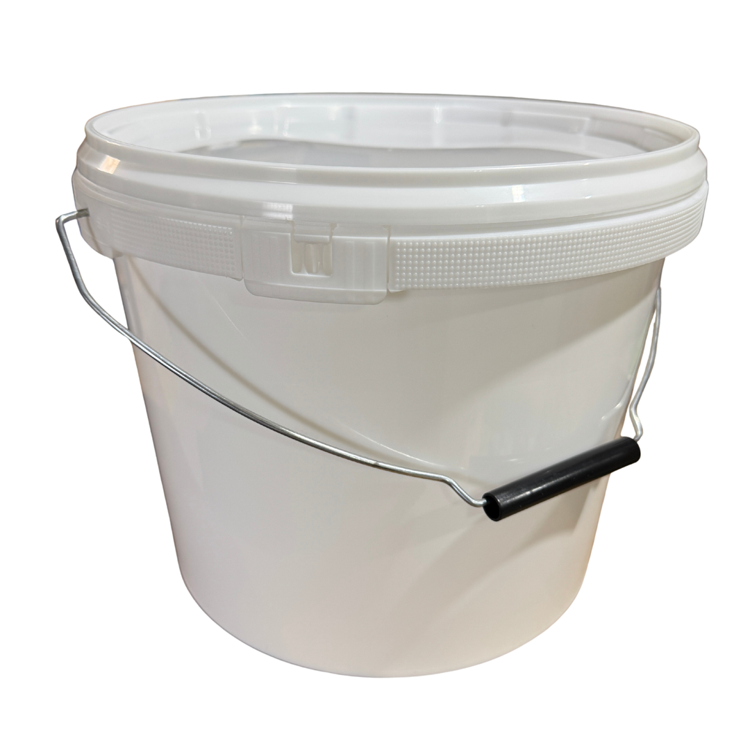 10 Litre (30lb Honey Bucket) White Plastic Tamper Evident Bucket with Metal Handle