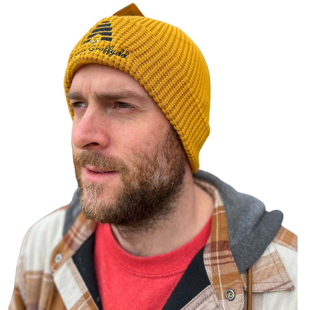 Gwenyn Gruffydd Mustard Yellow Organic Cotton Winter Waffle Beanie Hat