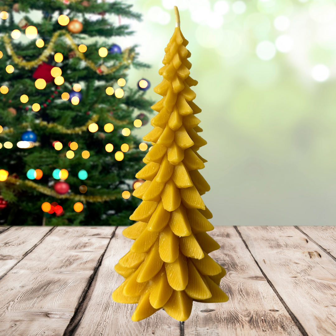 Beeswax Tall Large Christmas Tree Shaped Candle 20cm