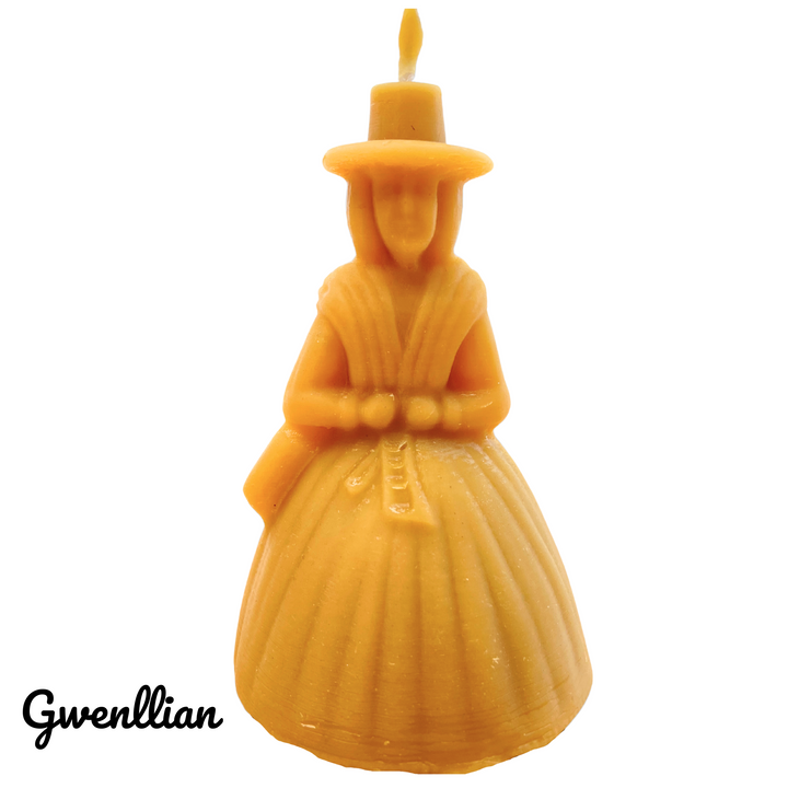 'Gwenllian' - Large Pure Beeswax Candle of a Welsh Lady - Ladi Fach Gymraeg