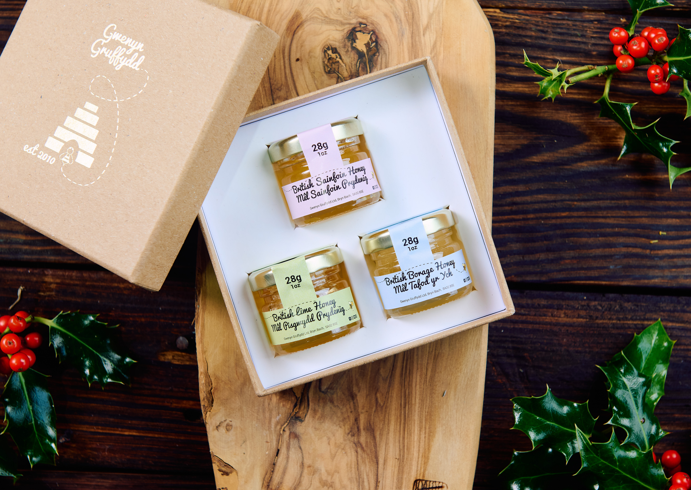 Mini Honey Trio Gift Set – 3 x 28g British & Welsh Honey Taster Jars