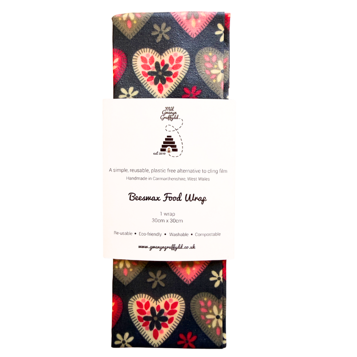 Heart Love Reusable Cotton Beeswax Food Wrap 30cm x 30cm