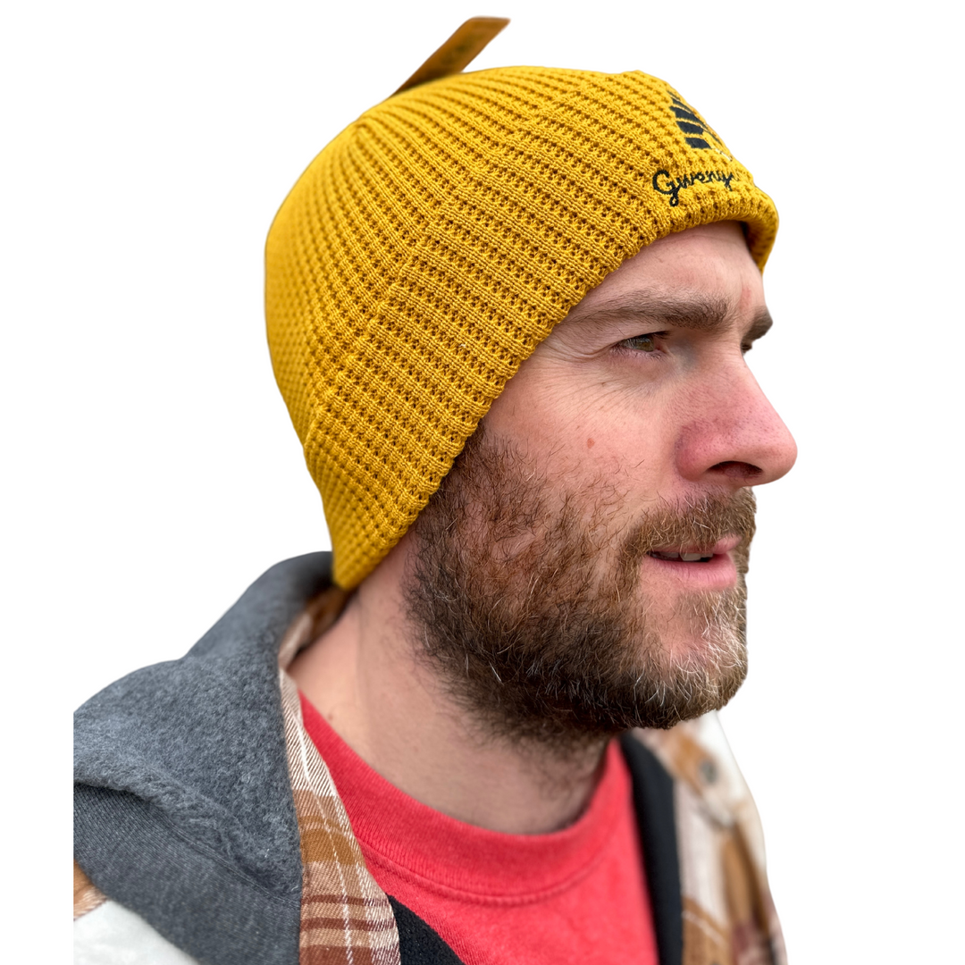 Gwenyn Gruffydd Mustard Yellow Organic Cotton Winter Waffle Beanie Hat