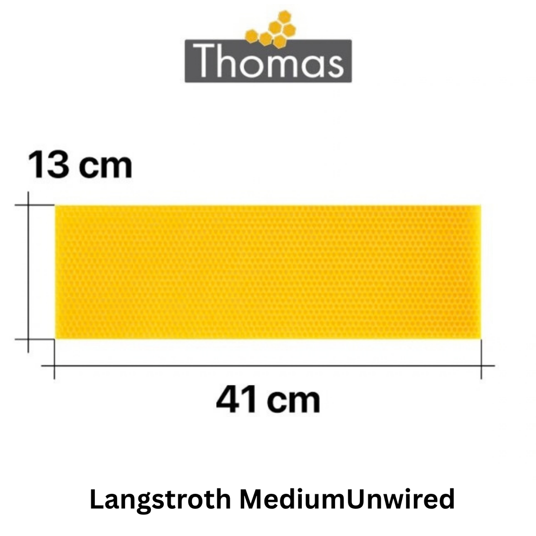 Thomas Langstroth Medium Beeswax Foundation Sheets x 10  – For Pre-Wired Frames