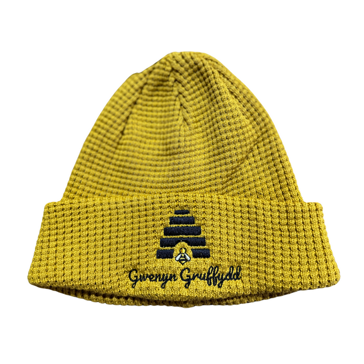 Gwenyn Gruffydd Mustard Yellow Organic Cotton Winter Waffle Beanie Hat