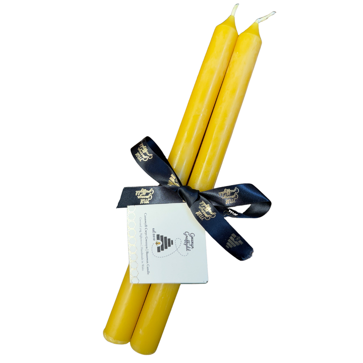 Natural Beeswax Dinner Candles – Tall Taper Candles (Pair) 26cm