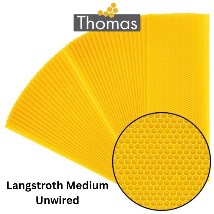 Thomas Langstroth Medium Beeswax Foundation Sheets x 10  – For Pre-Wired Frames