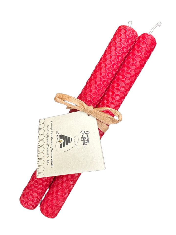 Hand-Rolled Red Beeswax Dinner Candle Pair – Pure, Natural & Festive