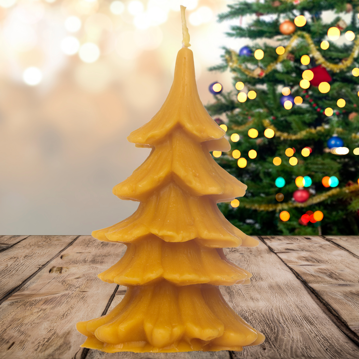 Handmade 100% Pure Beeswax Douglas Fir Christmas Tree Candle 14cm