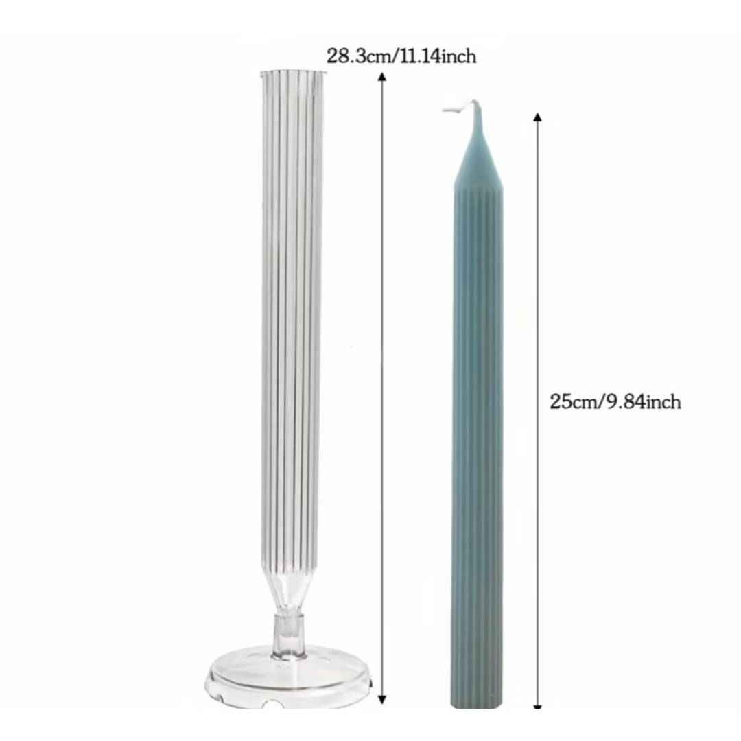 Ribbed Taper Candle Mould – Clear Acrylic Dinner Candle - 25cm