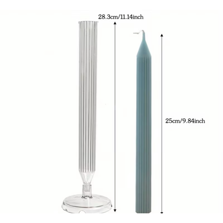 Ribbed Taper Candle Mould – Clear Acrylic Dinner Candle - 25cm