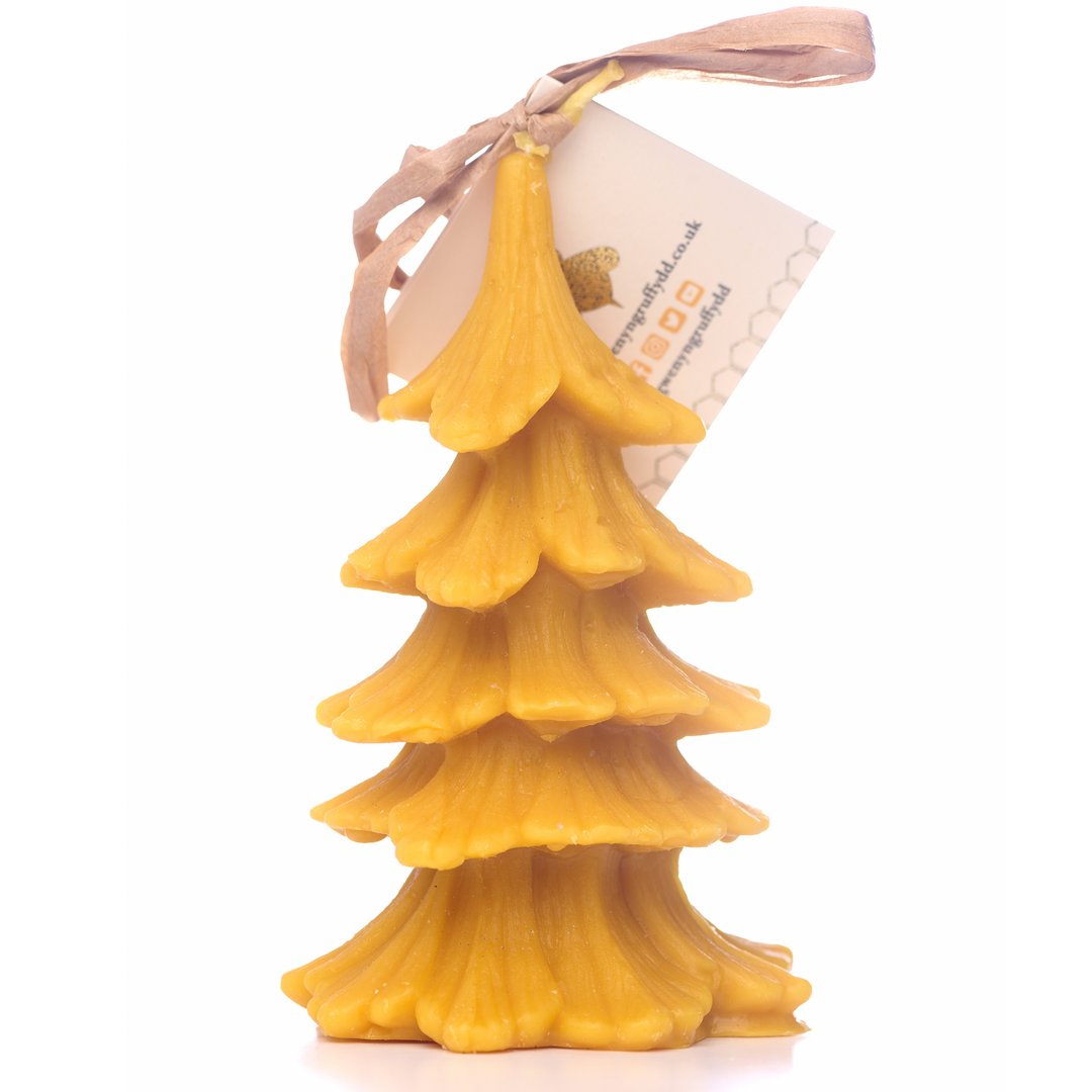 Handmade 100% Pure Beeswax Douglas Fir Christmas Tree Candle 14cm