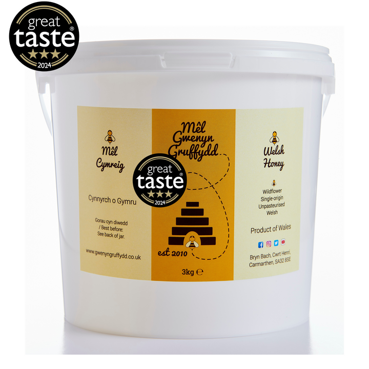 Mêl Gwenyn Gruffydd Welsh Wildflower Honey Tub Honey 3kg