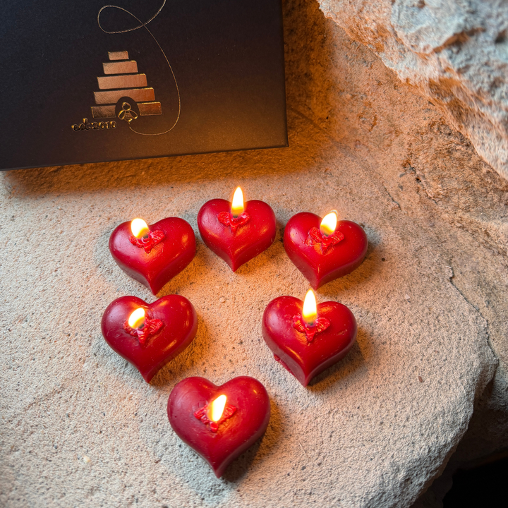 6 x Limited Edition Beeswax Heart Tealight Candles – St Dwynwen & Valentine’s Gift Set