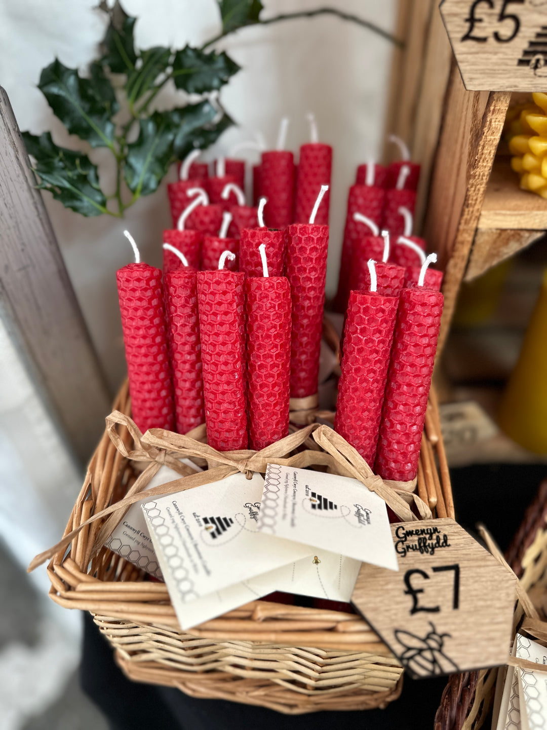Hand-Rolled Red Beeswax Dinner Candle Pair – Pure, Natural & Festive