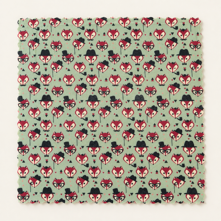 Reusable Beeswax Food Wrap – Fox Design, 30 × 30 cm