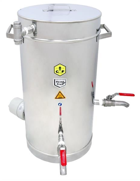 CFM stainless steel 35L wax clarifying tank with heater and dual drain valves for candle making and beeswax purification