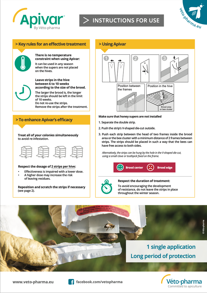Apivar Varroa Treatment (Sachet of 10 Strips/ 5 Colonies)