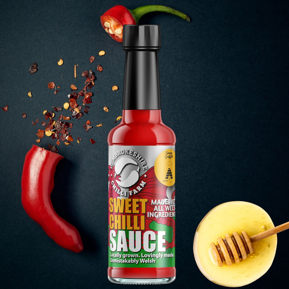 Artisan Welsh condiments gift set featuring Welsh Honey Sweet Chilli Sauce

