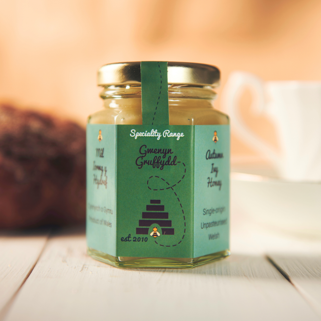 142g jar of British Autumn Ivy Honey by Gwenyn Gruffydd
