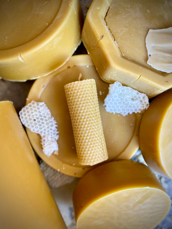 Rolled Effect Pillar Solid Beeswax Candle with Cotton Wick