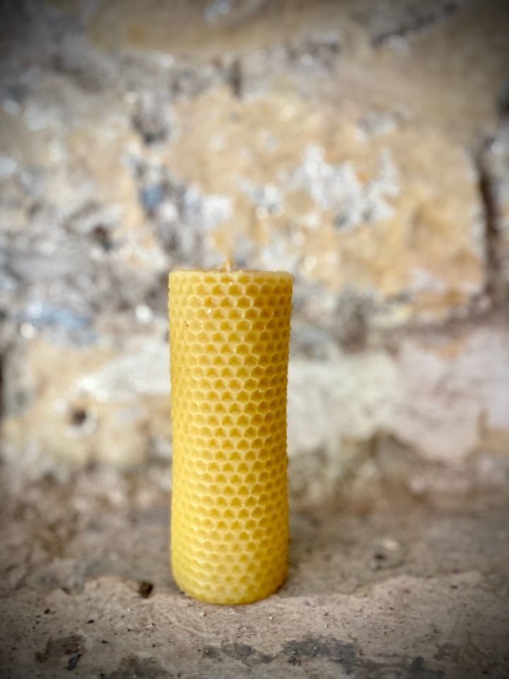 Rolled Effect Pillar Solid Beeswax Candle with Cotton Wick