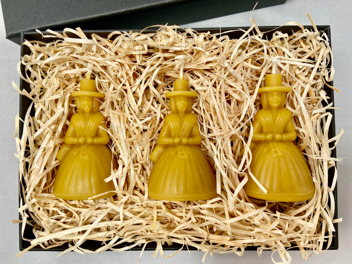 Welsh Lady Beeswax Candles Boxed Gift Set of 3 - Ladi Fach Gymraeg