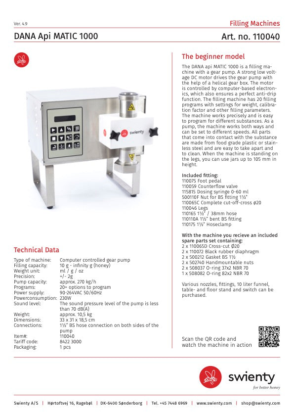 DANA api MATIC 1000 Honey Filling Bottling Machine by Swienty