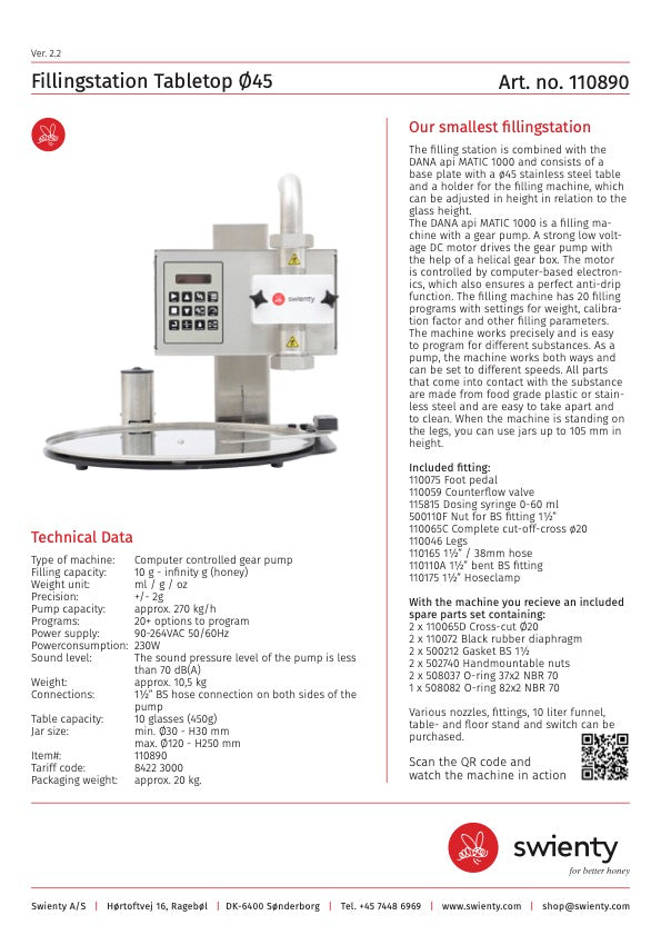Honey Tabletop Bottling Filling DANA api MATIC 1000 Station Including Turntable by Swienty
