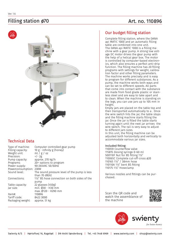 Honey Bottling Filling DANA api MATIC 1000 Station 70cm Turn Table by Swienty