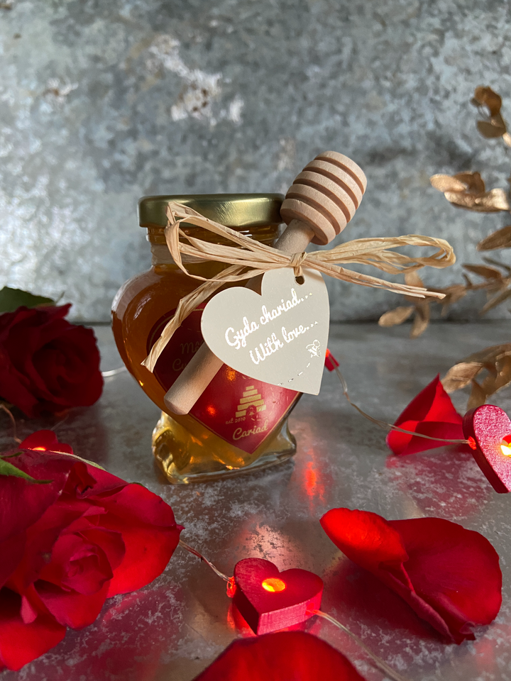 Cariad Welsh Honey Heart Jar & Mini Wooden Dipper | 135g