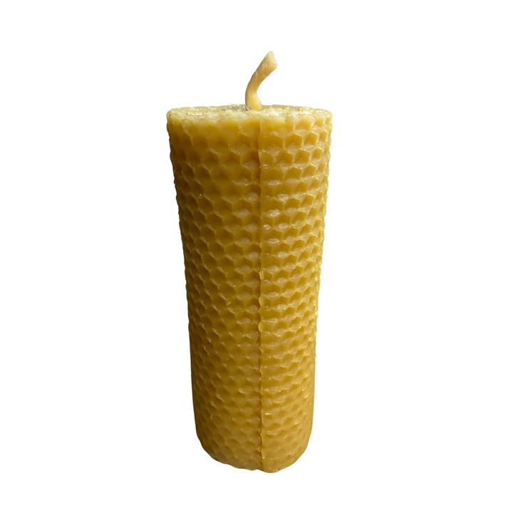 Rolled Effect Pillar Solid Beeswax Candle with Cotton Wick