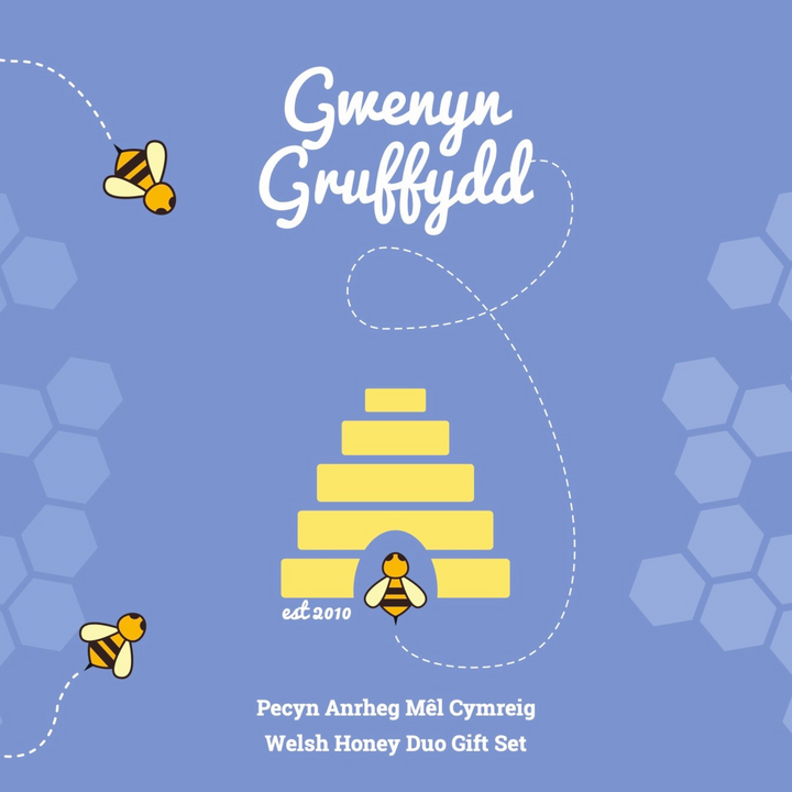 Welsh Honey Gift Set & Wooden Honey Dipper Twin Pack, 227g