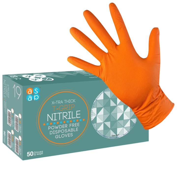 Orange Nitrile Disposable Gloves with Grip - Box of 50