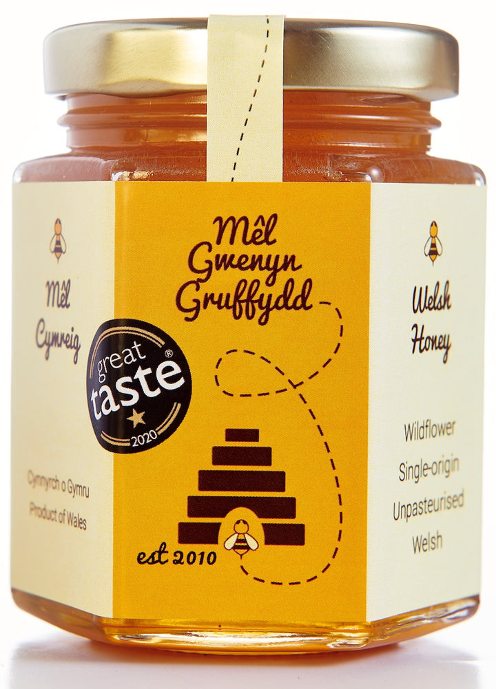 Welsh Runny & British Set Honey Gift Set with Wooden Honey Dipper, 227g